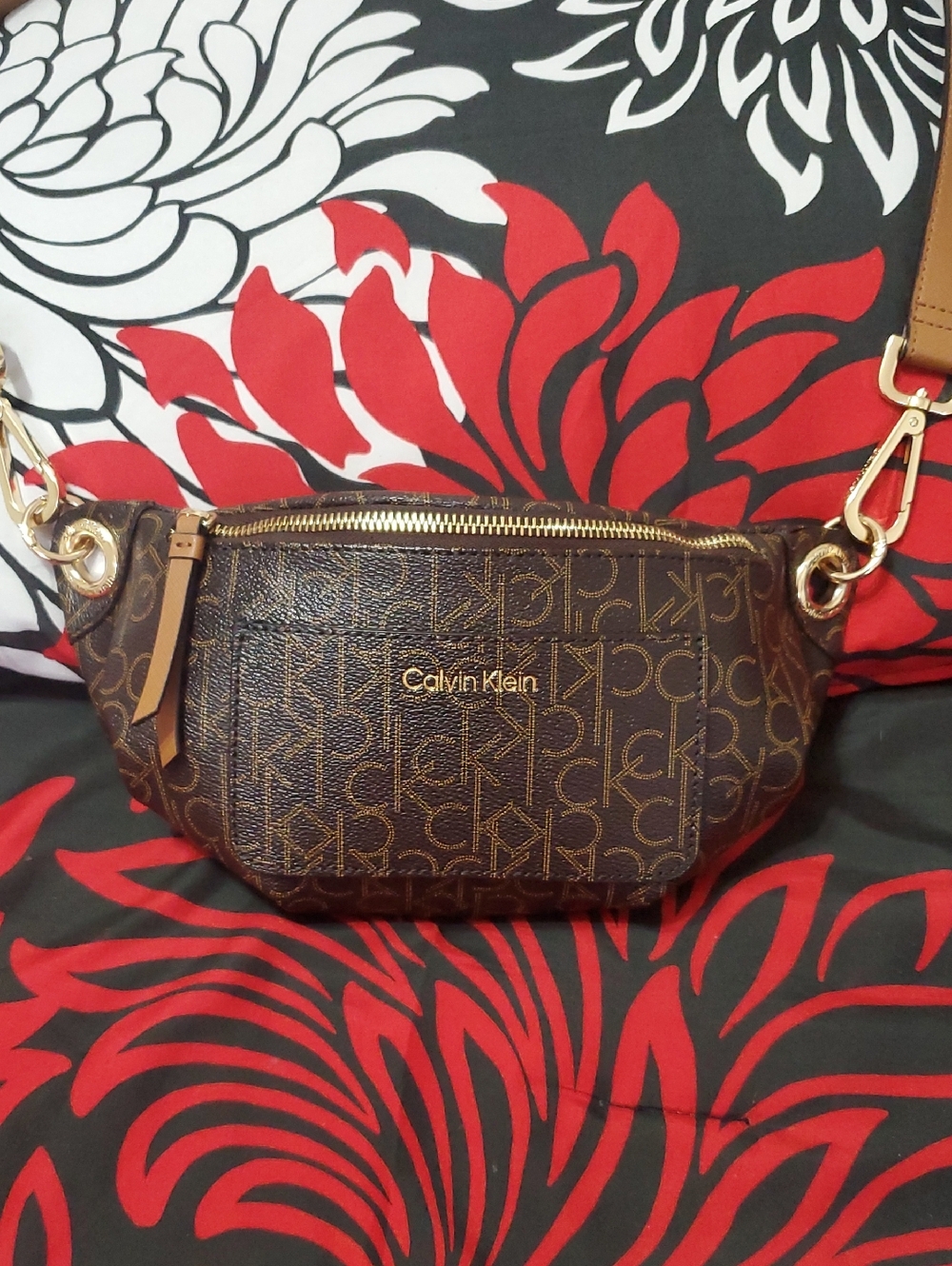 Calvin Klein Brown Logo Monogram Sling Chest Bag